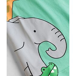 Babyhug Single Jersey Knit Half Sleeves T-Shirt & Shorts Set With Animal Print - Green & Blue
