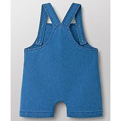Babyhug Interlock Knit Half Sleeves Striped T-Shirt & Dungaree Set With Bear Patch - Multicolor