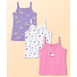 Babyhug 100% Cotton Single Jersey Knit Sleeveless Slips with Floral & Duck Print Pack of 3 - Multicolour