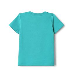 Babyhug Single Jersey Knit Half Sleeves Striped T-Shirt & Denim Shorts Set With Sun Embroidery - Green & Blue