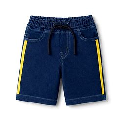 Babyhug Single Jersey Knit Half Sleeves Striped T-Shirt & Denim Shorts Set With Sun Embroidery - Green & Blue