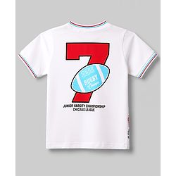 Babyhug Single Jersey Knit Half Sleeves T-Shirt & Denim Shorts Set With Ball Print - White & Blue