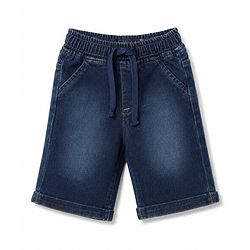 Babyhug 100% Cotton Knit Half Sleeves Text Printed Polo T-Shirt & Denim Shorts Set - Red & Blue