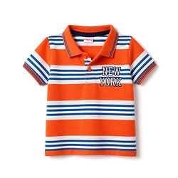 Babyhug Single Jersey Knit Half Sleeves Striped Polo T-Shirt & Denim Shorts With Text Embroidery Detailing - Multicolor