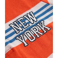 Babyhug Single Jersey Knit Half Sleeves Striped Polo T-Shirt & Denim Shorts With Text Embroidery Detailing - Multicolor