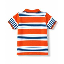 Babyhug Single Jersey Knit Half Sleeves Striped Polo T-Shirt & Denim Shorts With Text Embroidery Detailing - Multicolor