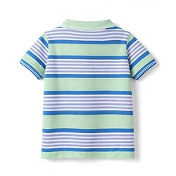 Babyhug Single Jersey Knit Half Sleeves Striped Polo T-Shirt & Shorts Set with Number Embroidery - Multicolor