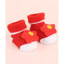 Cute Walk by Babyhug Sock Shoes with Star Applique - Red