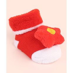 Cute Walk by Babyhug Sock Shoes with Star Applique - Red