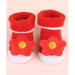 Cute Walk by Babyhug Sock Shoes with Star Applique - Red