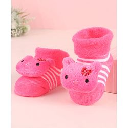 Cute Walk by Babyhug Socks Shoes with Bear Applique - Pink