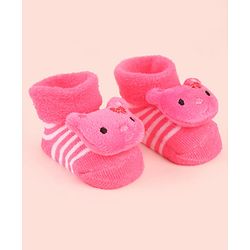 Cute Walk by Babyhug Socks Shoes with Bear Applique - Pink