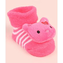 Cute Walk by Babyhug Socks Shoes with Bear Applique - Pink