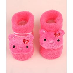 Cute Walk by Babyhug Socks Shoes with Bear Applique - Pink