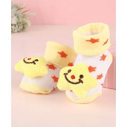 Cute Walk by Babyhug Sock Shoes with Star Design & Applique - Yellow