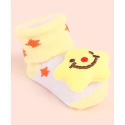 Cute Walk by Babyhug Sock Shoes with Star Design & Applique - Yellow