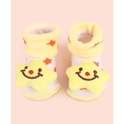 Cute Walk by Babyhug Sock Shoes with Star Design & Applique - Yellow