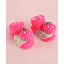 Cute Walk by Babyhug Fabric Socks With Large Strawberry Applique - Dark Pink