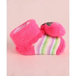Cute Walk by Babyhug Fabric Socks With Large Strawberry Applique - Dark Pink