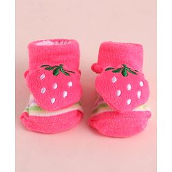 Cute Walk by Babyhug Fabric Socks With Large Strawberry Applique - Dark Pink