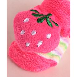 Cute Walk by Babyhug Fabric Socks With Large Strawberry Applique - Dark Pink