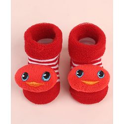 Cute Walk by Babyhug Sock Shoes with Duck Applique - Red