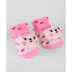 Cute Walk by Babyhug Sock Shoes with Kitty Applique & Heart Design - Pink