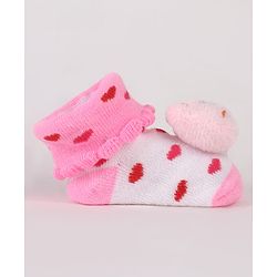 Cute Walk by Babyhug Sock Shoes with Kitty Applique & Heart Design - Pink