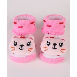 Cute Walk by Babyhug Sock Shoes with Kitty Applique & Heart Design - Pink