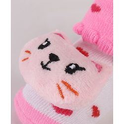 Cute Walk by Babyhug Sock Shoes with Kitty Applique & Heart Design - Pink