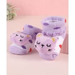 Cute Walk by Babyhug Sock Shoes with Kitty Applique & Polka Dot Design - Purple