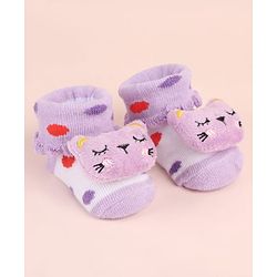 Cute Walk by Babyhug Sock Shoes with Kitty Applique & Polka Dot Design - Purple