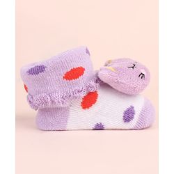 Cute Walk by Babyhug Sock Shoes with Kitty Applique & Polka Dot Design - Purple
