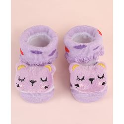 Cute Walk by Babyhug Sock Shoes with Kitty Applique & Polka Dot Design - Purple