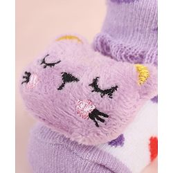 Cute Walk by Babyhug Sock Shoes with Kitty Applique & Polka Dot Design - Purple