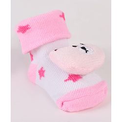 Cute Walk by Babyhug Sock Shoes with Bear Applique & Star Design - Pink
