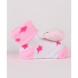 Cute Walk by Babyhug Sock Shoes with Bear Applique & Star Design - Pink