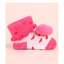 Cute Walk by Babyhug Sock Shoes with Heart Applique & Design - Dark Pink