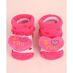 Cute Walk by Babyhug Sock Shoes with Heart Applique & Design - Dark Pink