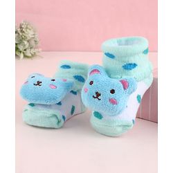 Cute Walk by Babyhug Fabric Socks Shoes With Large Teddy Bear Applique - Light Green