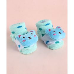 Cute Walk by Babyhug Fabric Socks Shoes With Large Teddy Bear Applique - Light Green