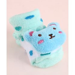Cute Walk by Babyhug Fabric Socks Shoes With Large Teddy Bear Applique - Light Green