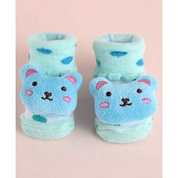 Cute Walk by Babyhug Fabric Socks Shoes With Large Teddy Bear Applique - Light Green