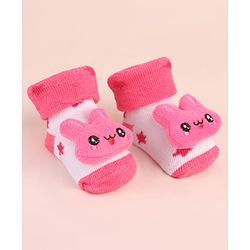 Cute Walk by Babyhug Socks Shoes With Star Design & Bunny Applique - Pink
