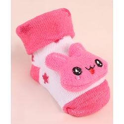 Cute Walk by Babyhug Socks Shoes With Star Design & Bunny Applique - Pink