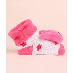 Cute Walk by Babyhug Socks Shoes With Star Design & Bunny Applique - Pink