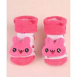 Cute Walk by Babyhug Socks Shoes With Star Design & Bunny Applique - Pink
