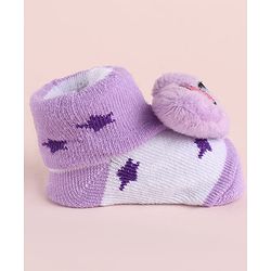 Cute Walk by Babyhug Fabric Socks Shoes With Star Print & Large Heart Applique - Purple