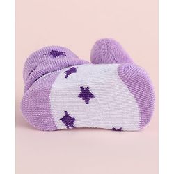 Cute Walk by Babyhug Fabric Socks Shoes With Star Print & Large Heart Applique - Purple