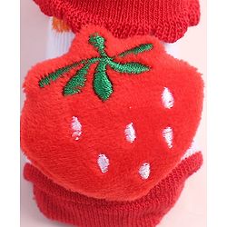 Cute Walk by Babyhug Fabric Ankle Length Socks Shoes with Polka Dots Design & Strawberry Applique- Red & White